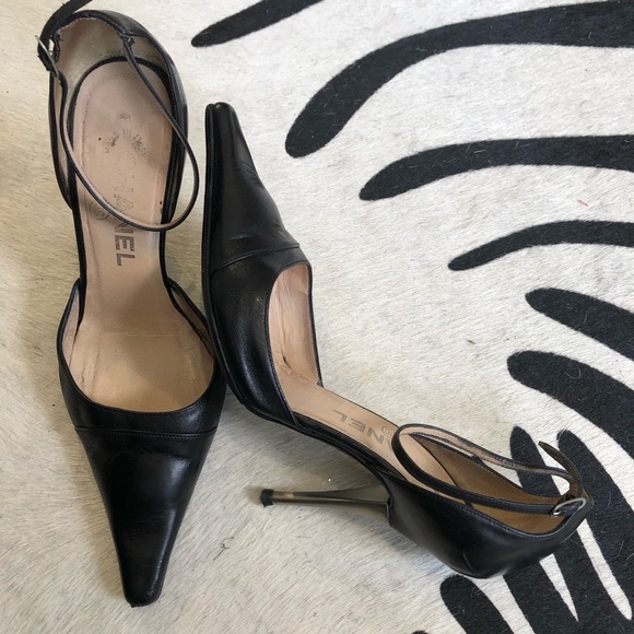 CHANEL Shoes - Authentic Chanel Silver Logo Heels Size 36